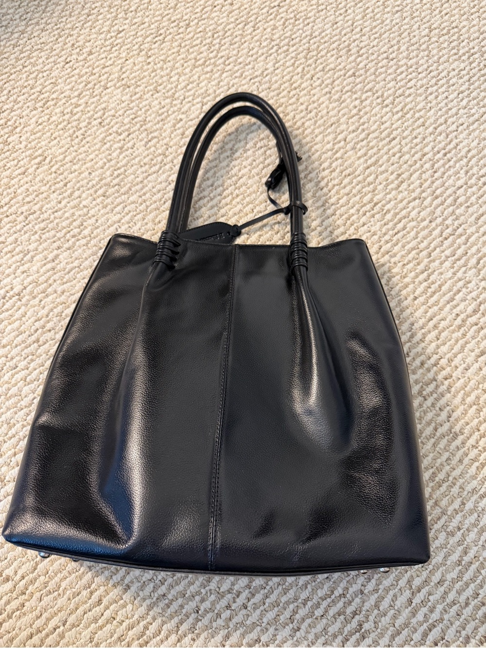 Black Leather Tote Bag - insulated to hold a bottle of wine/water